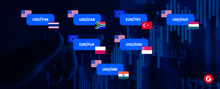 A visual representation of the exotic currency pairs, showcasing their logos and key features.