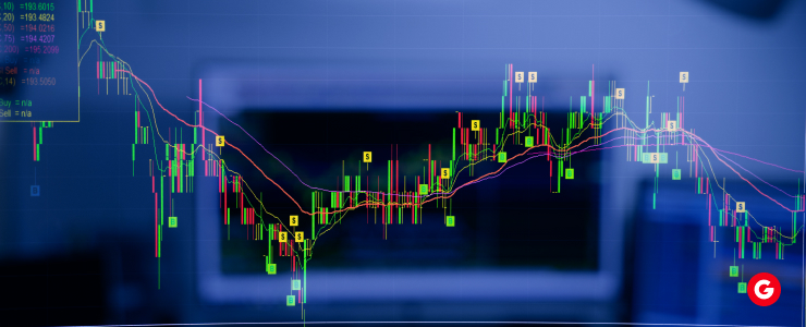 A computer screen showcasing a stock chart, highlighting price movements and trends in the financial market.